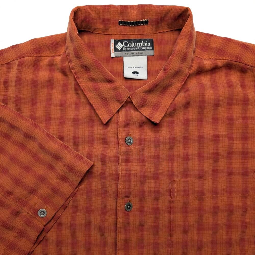 Columbia XCO Mens Short Sleeve Button Up Shirt - Large‎ Rust Red Pattern Outdoor